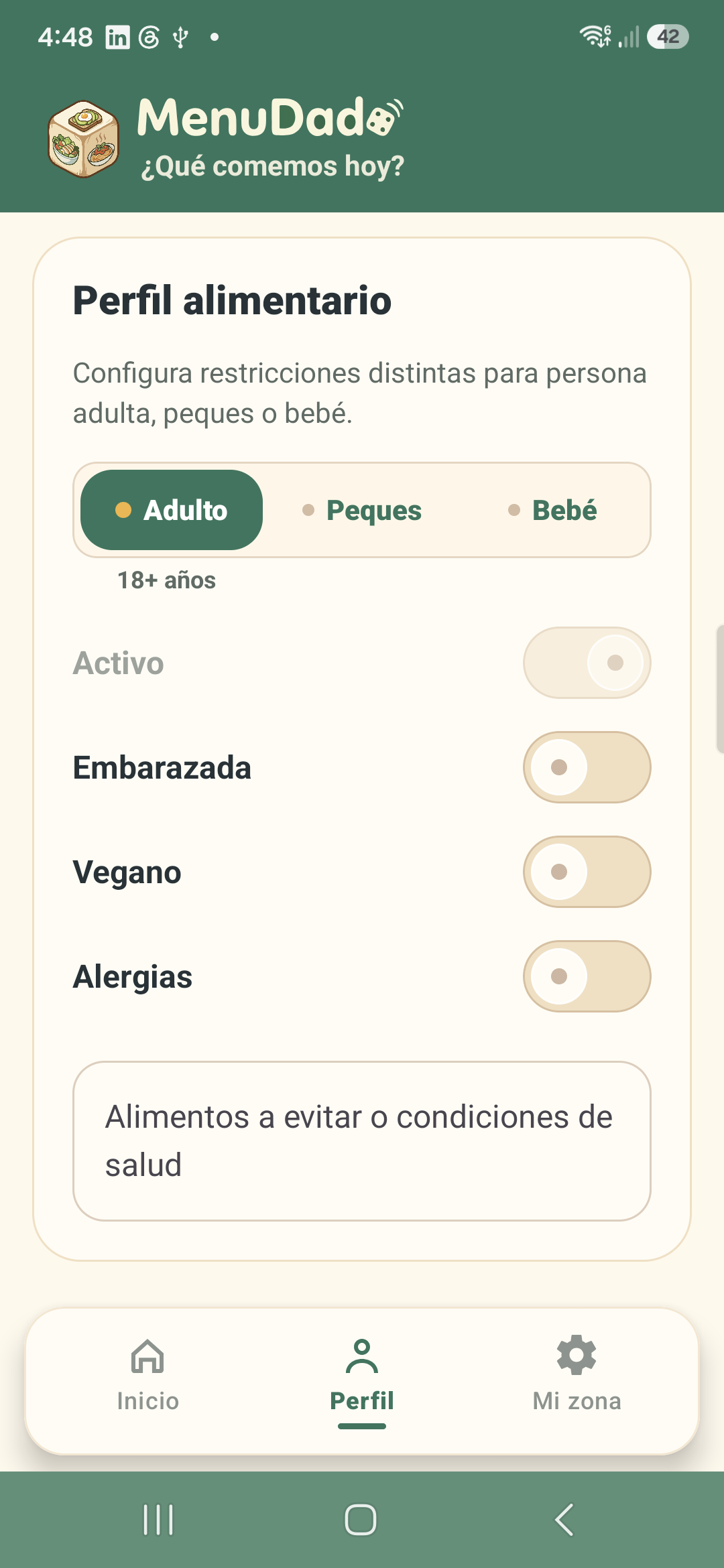 Pantalla Perfil