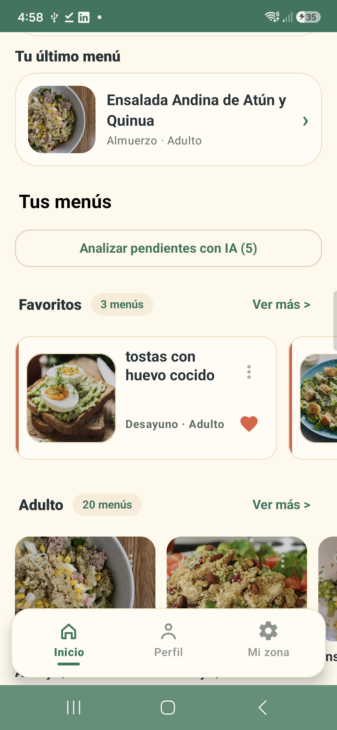 Pantalla Menús